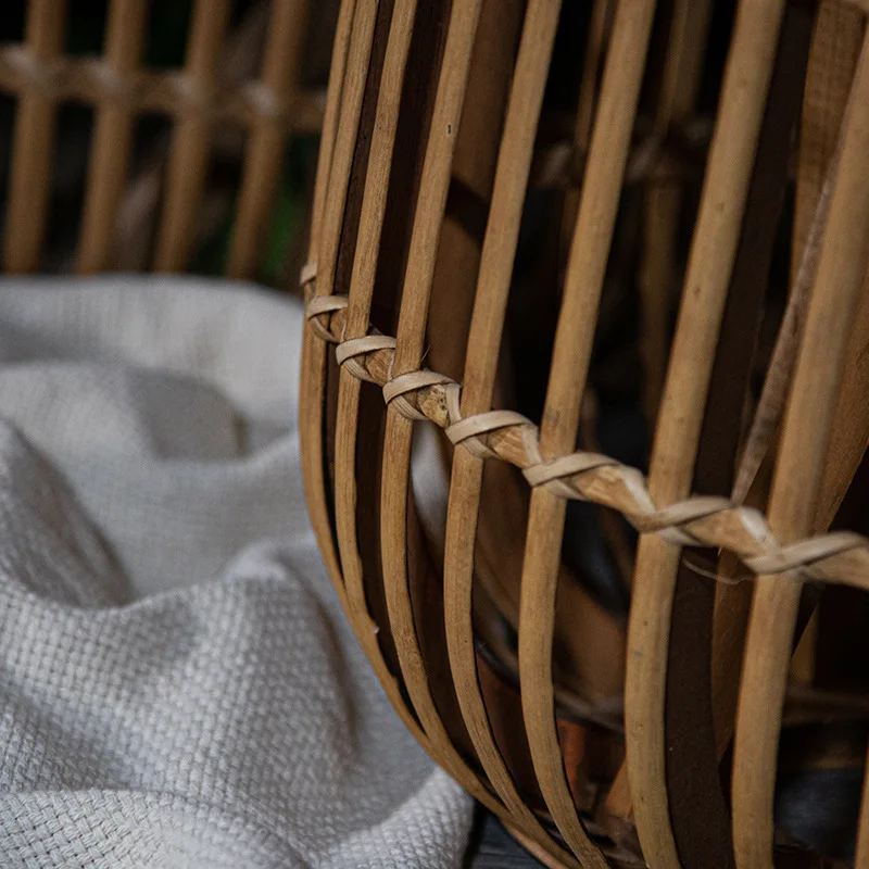 Round rattan art light luxury tea table rattan tea table bamboo woven design can receive small low table rattan stool