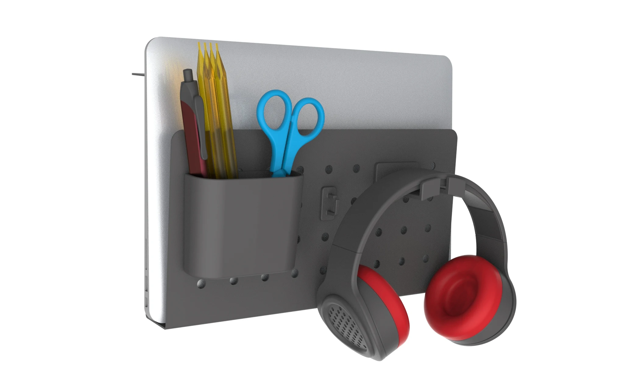 CHICON No-Drill Metal Desk Side Storage Organizer Set Laptop Holder Pen Holder Cable Hook Headphone Hook Pin Magnet Wire Jewelry