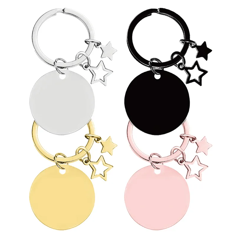 Stainless Steel Round Shape Keychain Empty Surface Custom Logo Keychain for Gift