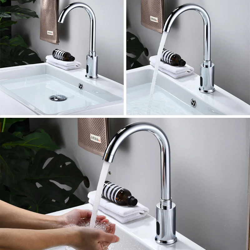 New Hotel Bathroom Induction Basin Faucet Brass Hot And Cold Faucet Ac/Dc Infrared Induction Smart Sense Faucet