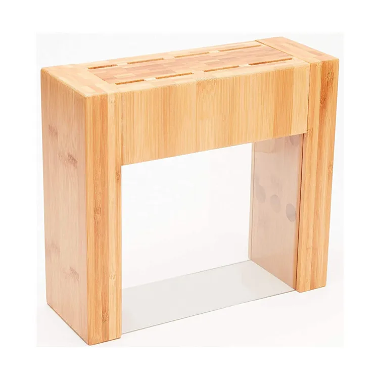 Creative Design Kitchen Universal Cutlery Organizer 8 Slot Bamboo Knife Block With Magnetic Slides