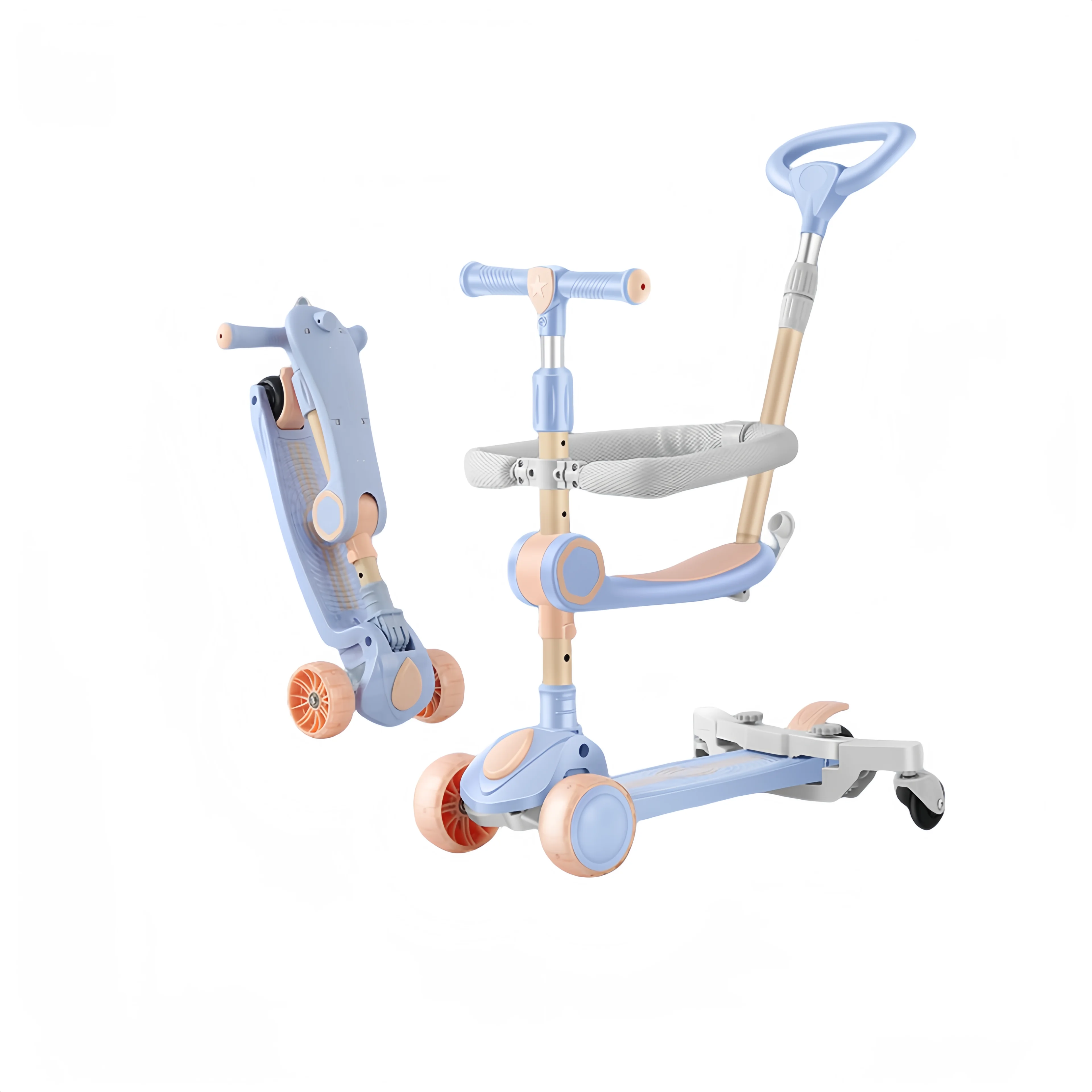 China Factory Direct Cheap 3-Wheel Kick Scooter Seat Foldable Steel Foot Scooter Kids Outdoor Use 3 Wholesale PU Scooter