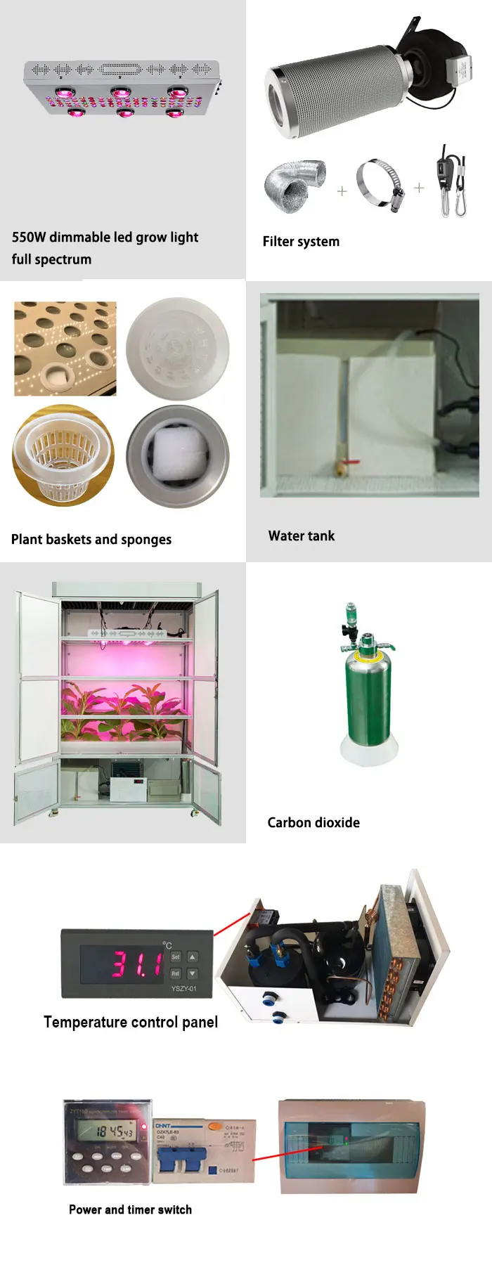 Professional complete set green house greenhouse/grow cabinet/grow box hydroponic indoor growing systems,WW+CW+BLUE+RED+IR+UV