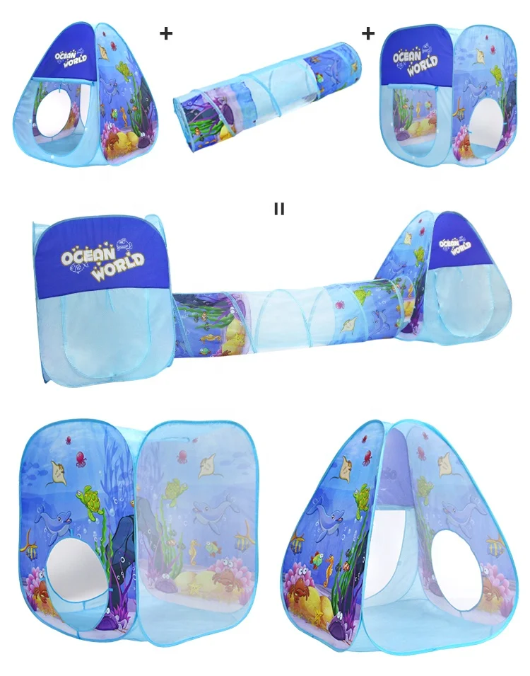 
Kids Play Tent with Tunnel Ocean Ball Pit Pool with Basket Hoop for Toddler Outdoor Indoor 3 in 1 Pop up Playhouse for Children 