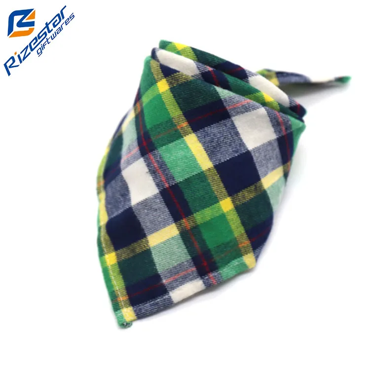 Manufacturer Wholesale Custom Logo Design Plaid Pattern Cotton Pet Accessories Triangle Bandana For Dog