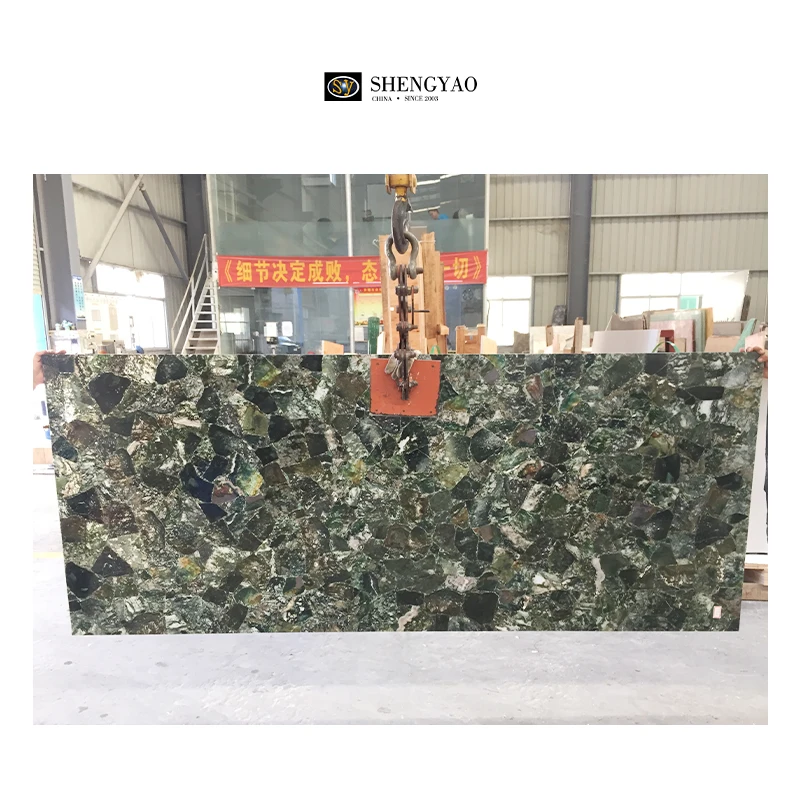 Factory Price Custom Natural Green Translucent Stone Gemstone Backlit Moss Agate Wall Panels