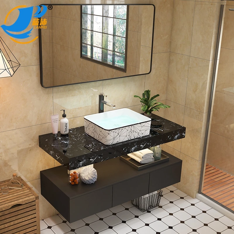 AWT010-100  2022 bathroom accessories marble sink with mirror makeup vanity set bathroom