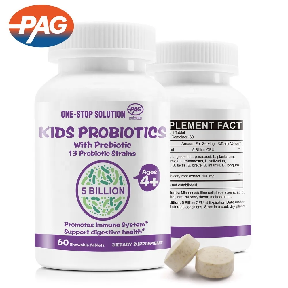 Customized Oem Ages 4+ Children 5 Billion Kids Probiotic Chewable Tablet