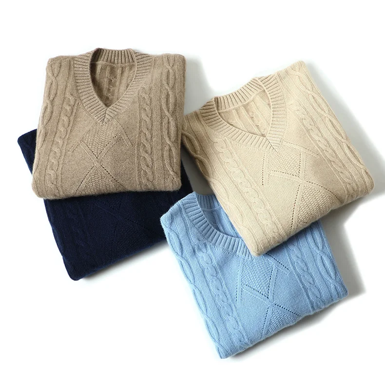 Женский кашемировый пуловер FYB, вязаный свитер с длинным рукавом и v-образным вырезом на заказ, большие размеры