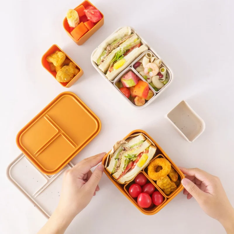 2022 Microwaveable Silicone Kids Snack Container 3 Compartment Bento Silicone Lunch Box For Kids