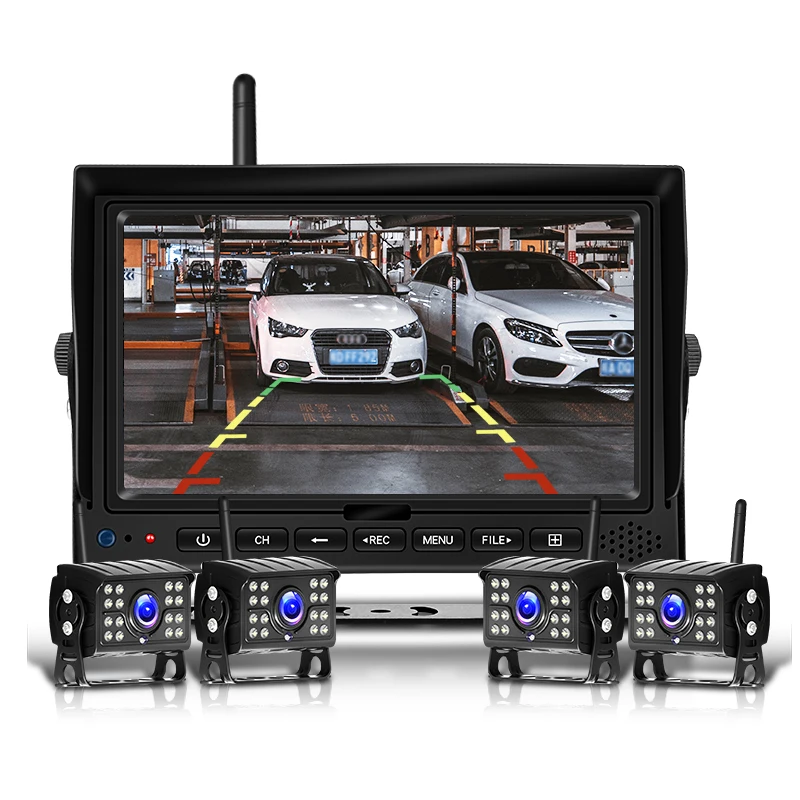 4 Wireless Rear View Backup Reverse Camera 18 IR LED Night Vision Waterproof Camera Trailer RV Bus Truck 7 Inch Monitor