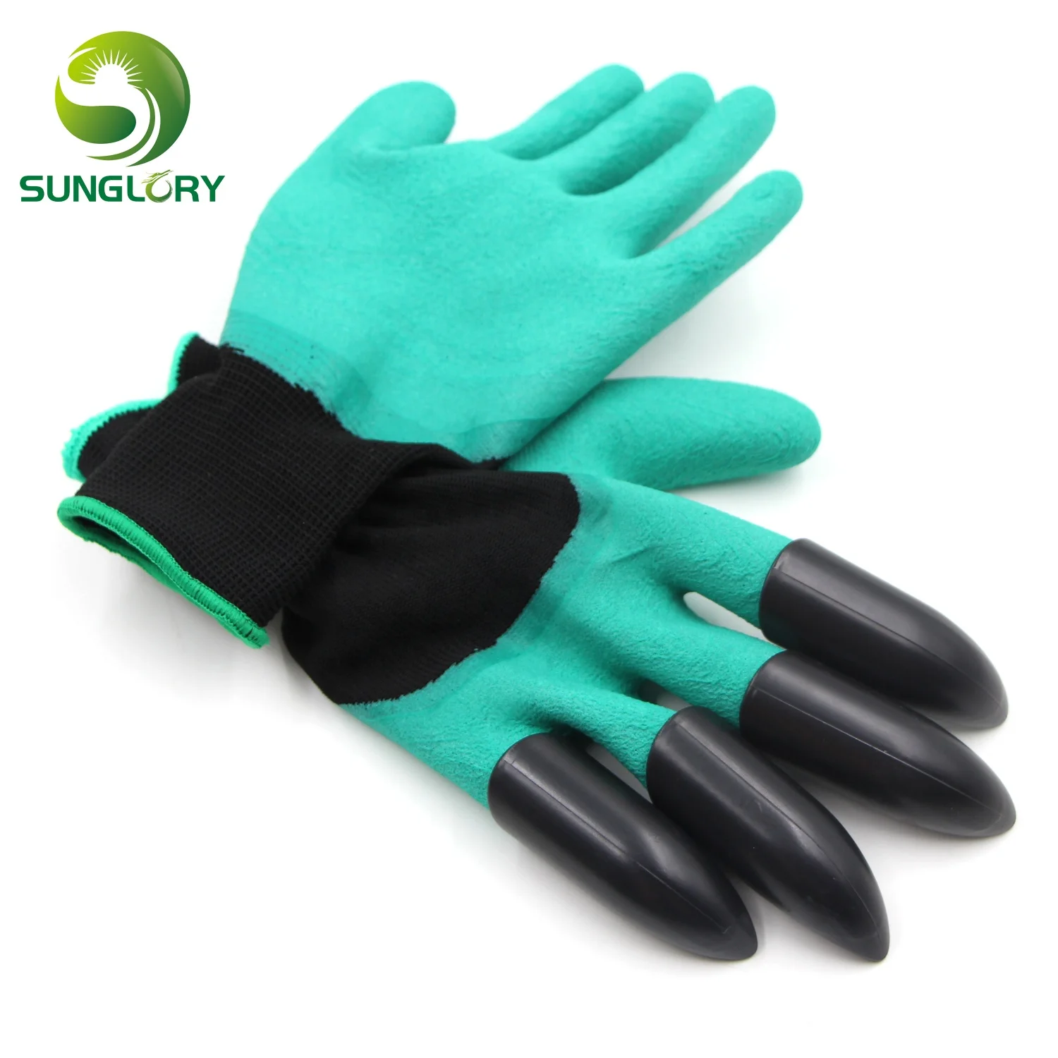 1 Pair Garden Gloves Rubber Polyester Builders Garden Household Safety Work Gloves Gardening Latex Dig 4 ABS Plastic Claws