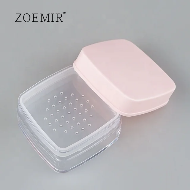 Plastic cosmetic packaging empty pink color square shape loose powder case foundation powder case with custom logo