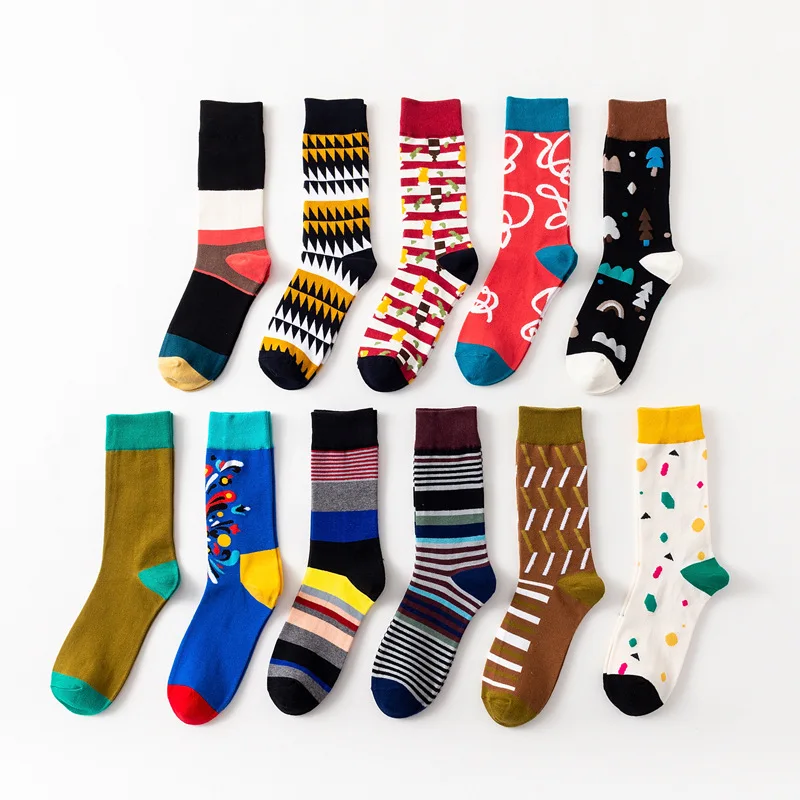 Wholesale Adults Autumn Casual Crazy Funny Happy Striped Socks  England Style Casual Sock Loves Sock