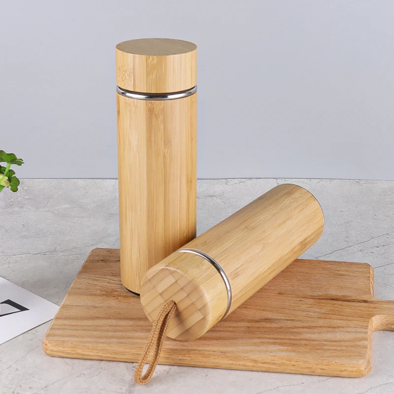 Custom Reusable Water Bottles Bamboo Sustainable Water Bottle Bamboo Thermos Bottle