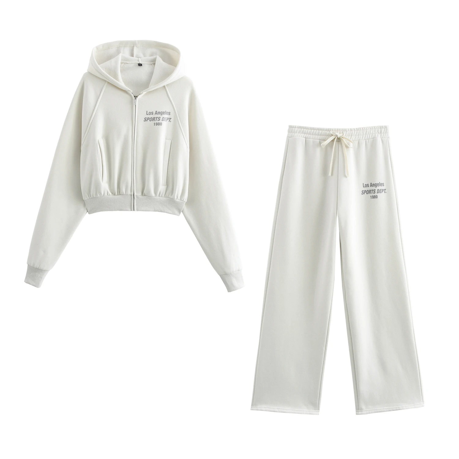 White color letter print long sleeve zipper fly casual fashion sweatshirt hoodie for women