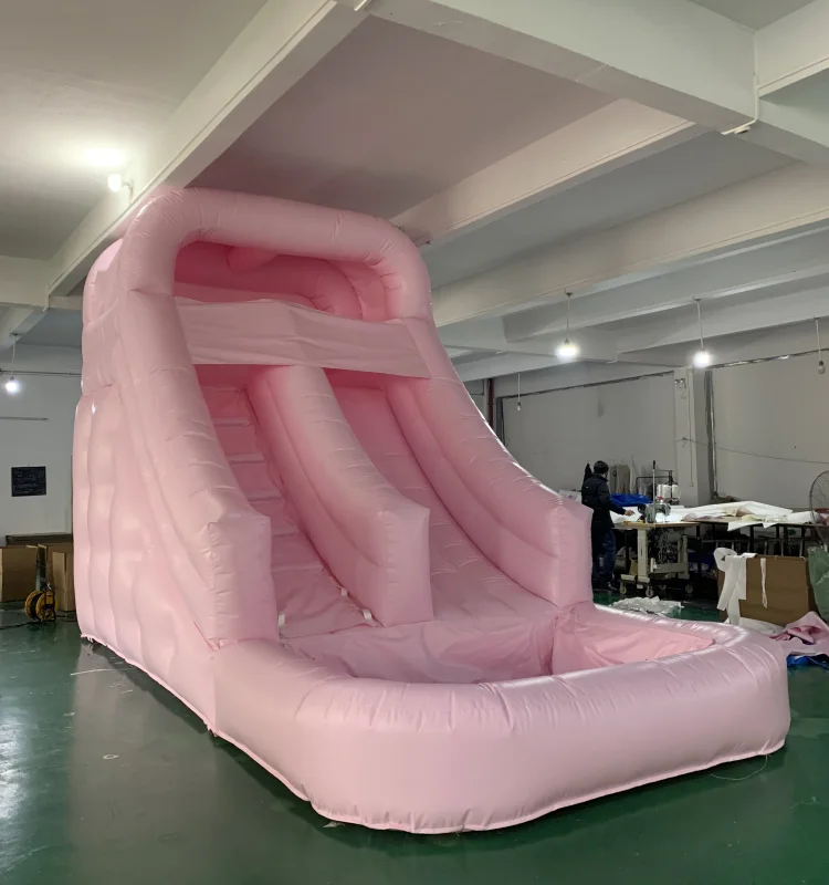 Fun pink White Custom PVC Slide with air Blower Kids Adult Jumping Castle Inflatable Water Slide for Party Water Play Rental