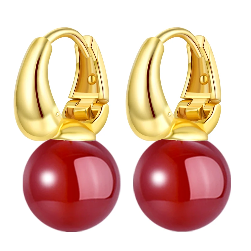 Manufacturer wholesale yellow agate earrings buckle ruby blue chalcedony earrings Wukong same style green agate Earring buckle