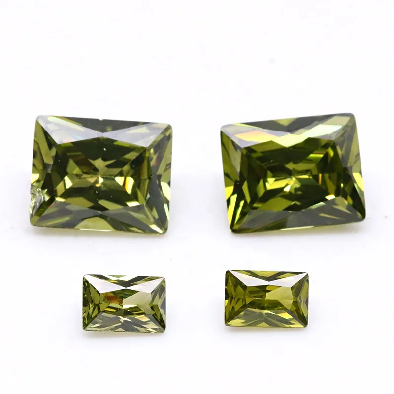 Wuzhou yingma manufacturers 2*3mm-10*12mm stone rectangle shape cubic zirconia peridot color cz loose gemstones for jewelry