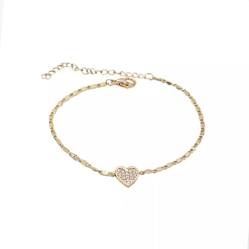 Ready to ship gold plated heart zircon bracelet jewelry adjustable stainless steel zircon bracelet for women