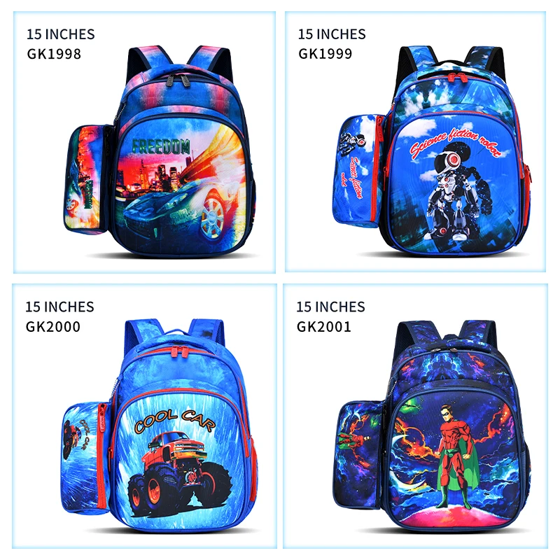 fashion 15 inch school  cartoon bags special colorful fabric design kids bag  with pencil case