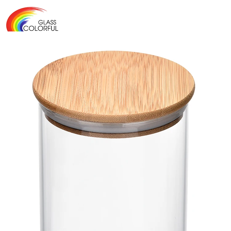 Borosilicate kitchen storage glass jar food container with bamboo lid high borosilicate glass airtight food storage