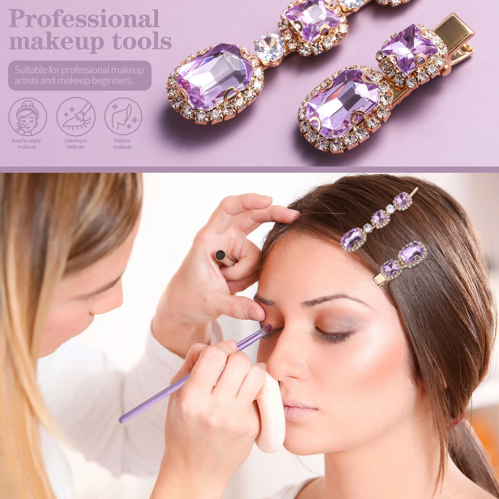 BS-MALL Professional Makeup Tools Kits Crystal Rhinestone Hair Pin Kit Private Label 16 Piece Quality Makeup Brush