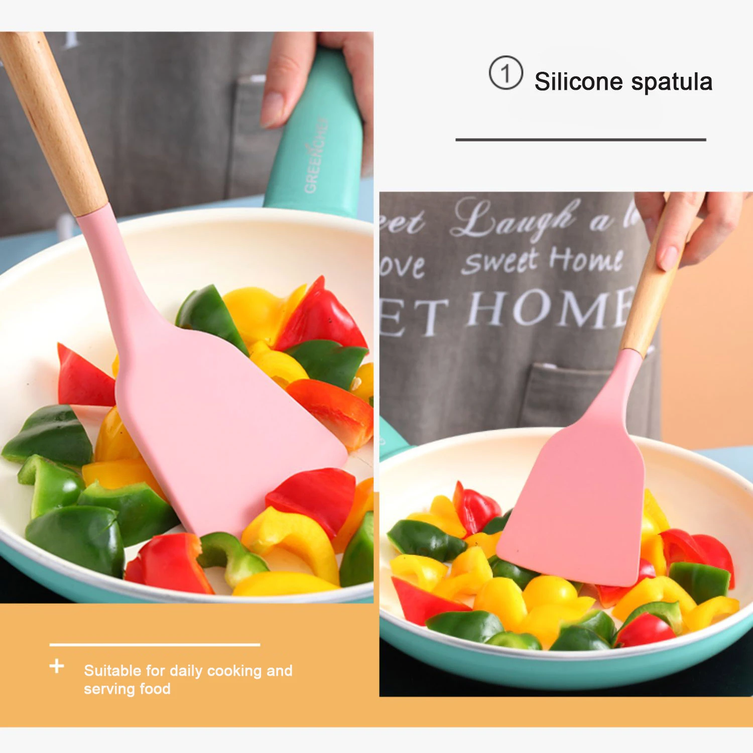 12 Pcs baking household heat resistant food grade spatula shovel set wooden handle silicone kitchen utensils