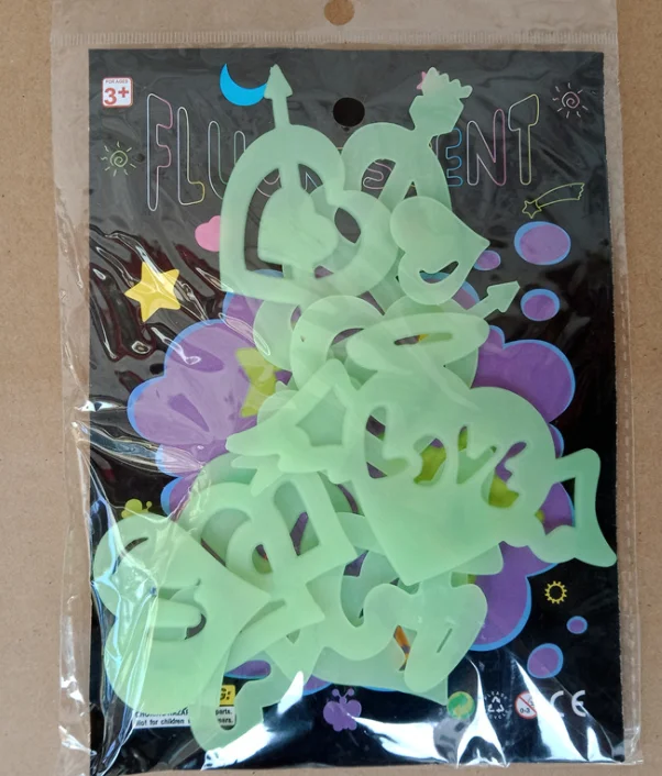 10 sets kids butterfly letter pink stand glow paste fluorescent 3D wall angel fairy Christmas stickers for baby birthday party