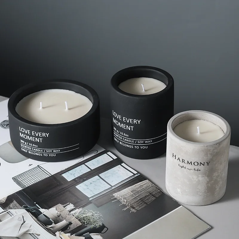 Wholesale Colored Clay Soy Wax Candle Custom Logo Engraved Ceramic Unique Cement Scented Candles