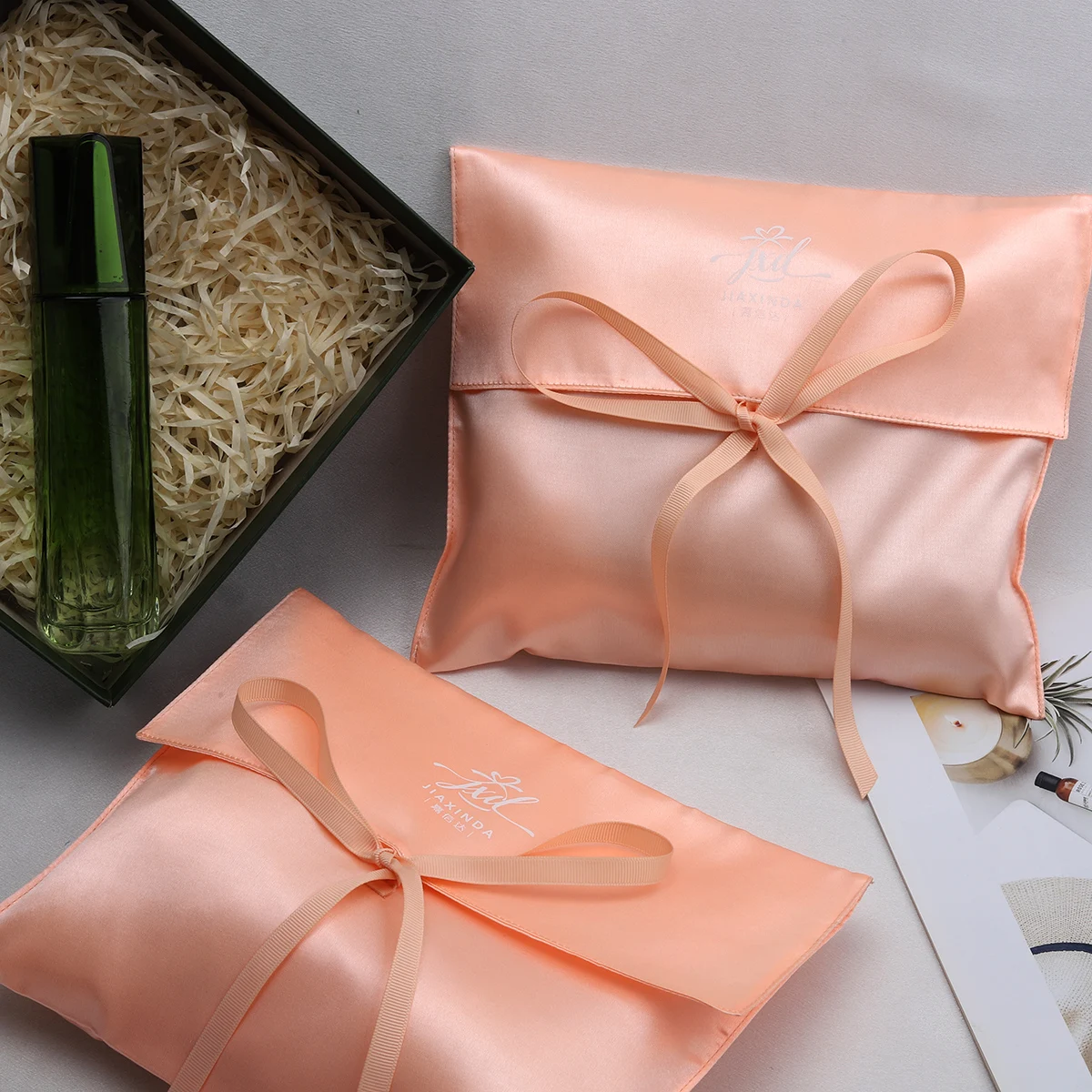 Custom Soft Blue Satin Envelope Bag Packaging Clothing Handbag Wallet Garment & Processing Accessories Dust Bag