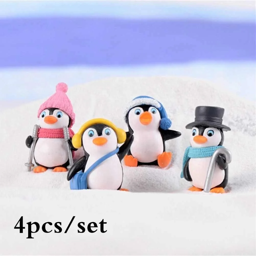 4pcs/set DIY Crafts Mini Winter Penguin Miniature Figurine Christmas Figures for Fairy Garden Gnomes Moss Terrariums