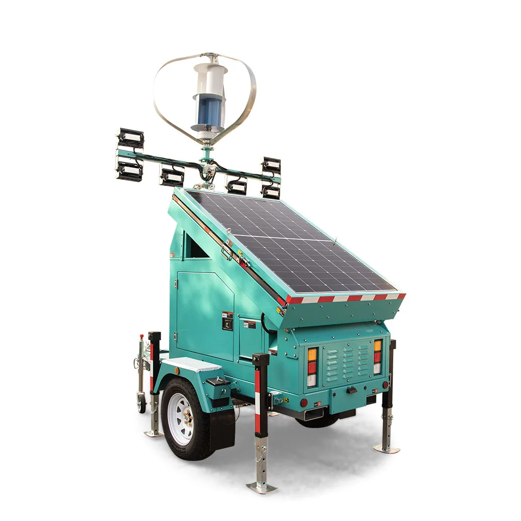 Portable No emissions solar light tower with wind turbo Australian Standard Trailer