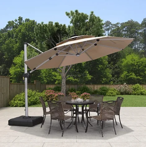
Outdoor 10ft round umbrella cantilever garden patio LED solar light parasol 8 ribs patio umbrella with solar lights 