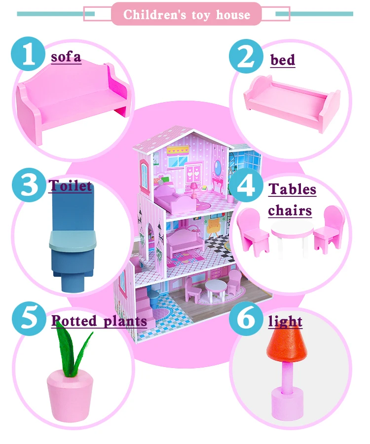 WEIFU New Real Wood kids birthday gift cheap furniture toy miniature dollhouse for Little Girls 5 Year Olds