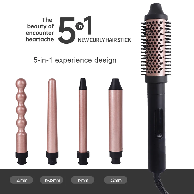 5 In 1 long barrel curling iron Professional Hair Curler Styling Tool with 3 Temp Heating Setting & Protective Glove