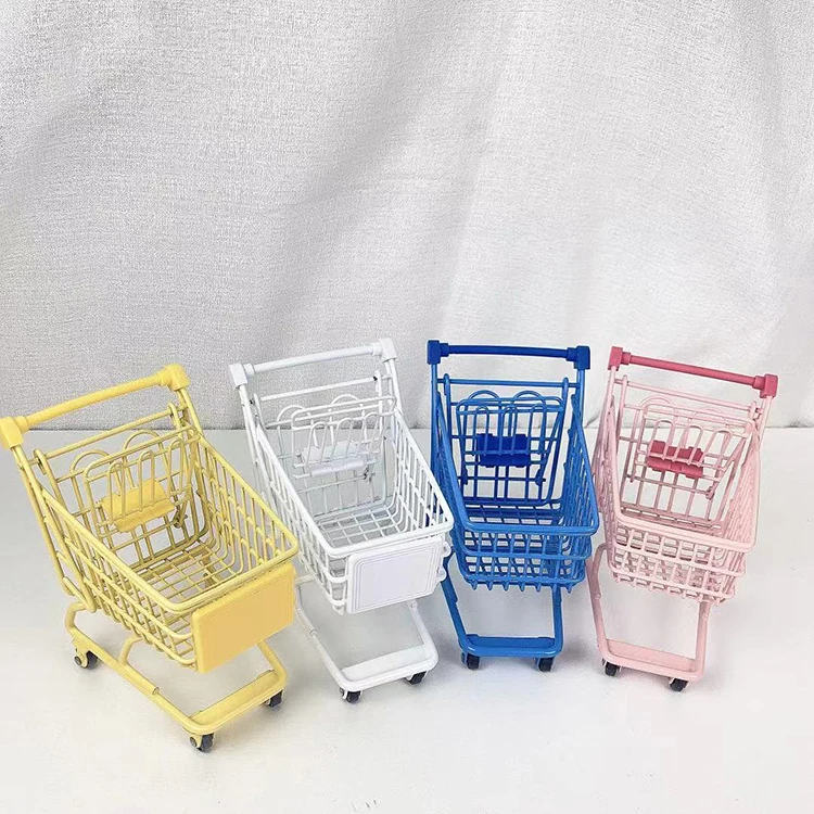 Wholesale High Quality Creative Mini Carrito De Compras Pink Metal Desktop Decoration Kids Mini Trolley Shopping Cart