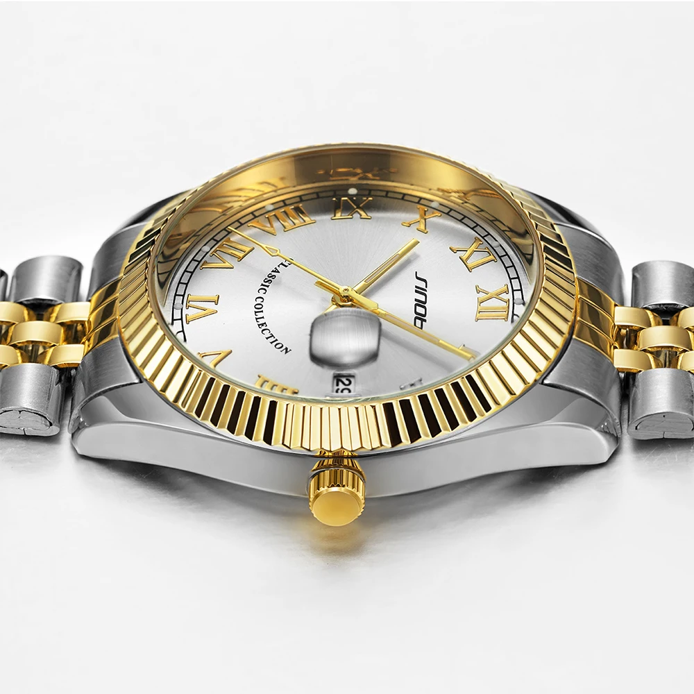 Quality brand Modern Quartz Watch for Men Waterproof and Stylish gold and sliver