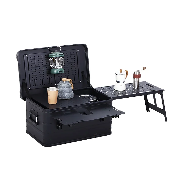 Portable Aluminum Camping Kitchen Boxes With Folding Table For Camping and Glamping