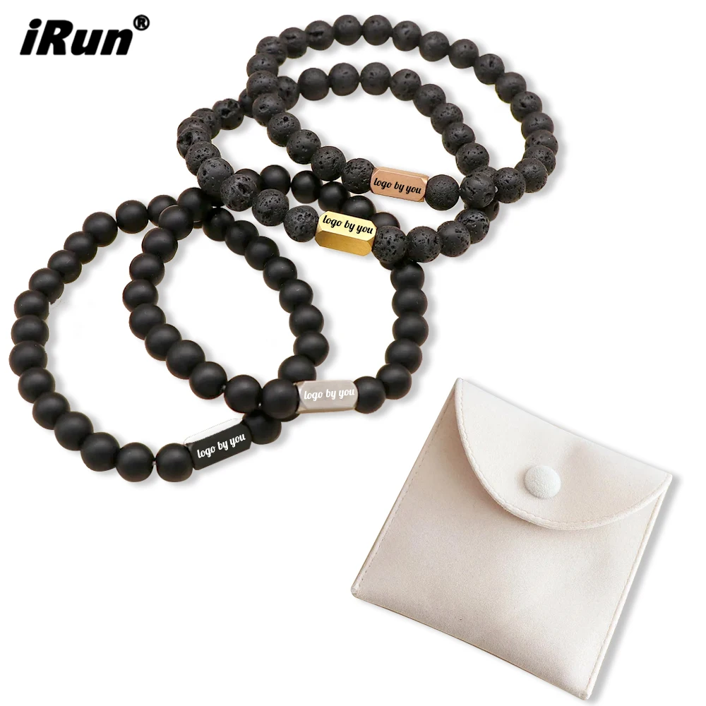 iRun Personalized Name Unisex Matte Black Onyx Beaded Bracelet Lava Couple Custom Meditation Stone Beads Bracelet