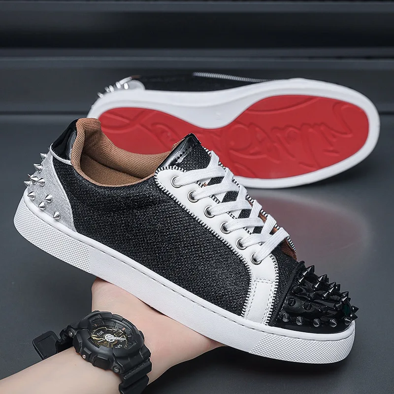 Red Sole Sneakers For Men Casual Outdoor Trekking Rivet Board Shoes For Men