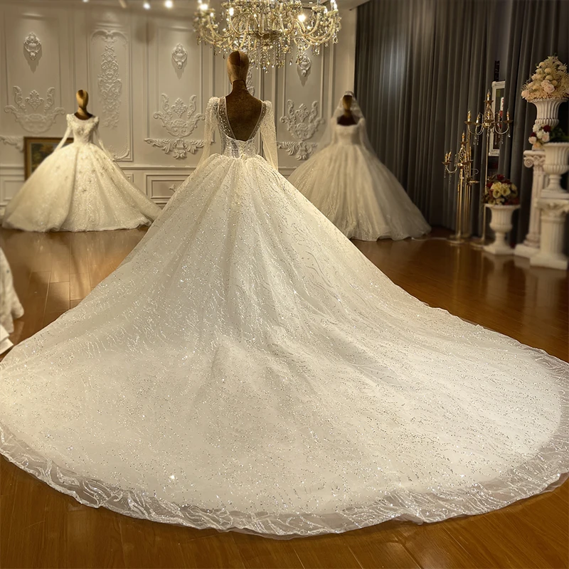 Jancember NS4357 Sequins Lace Illusion Beaded Bridal Ball Gown Wedding Dress