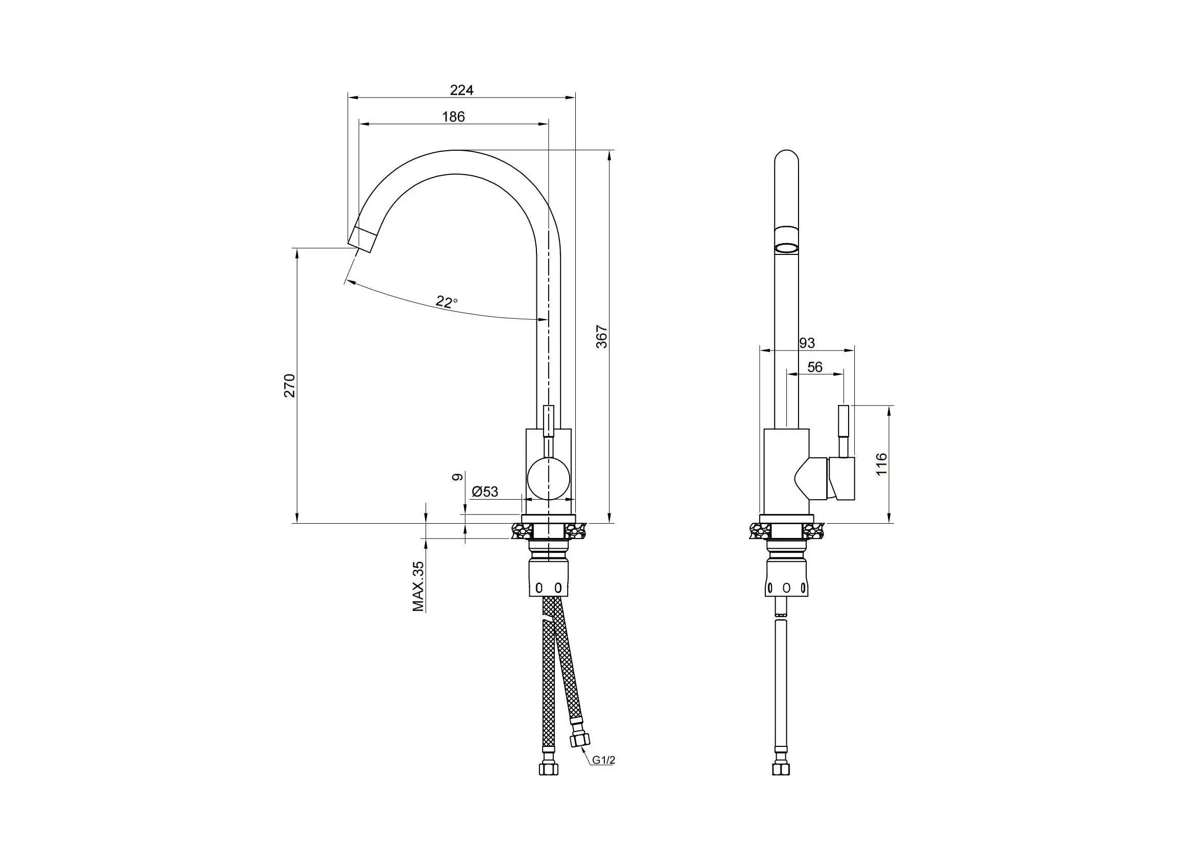 2022 Wholesale Modern Commercial Single Handle Mixer Water Tap Stainless Steel Goose Neck Deck Mounted Kitchen Faucet