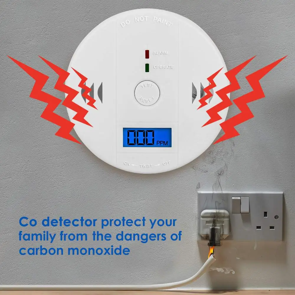 LS-858-4P LCD Display Carbon Monoxide Detectors 3 AA Battery Powered CO sensors alarm CO leakage alert CO level display