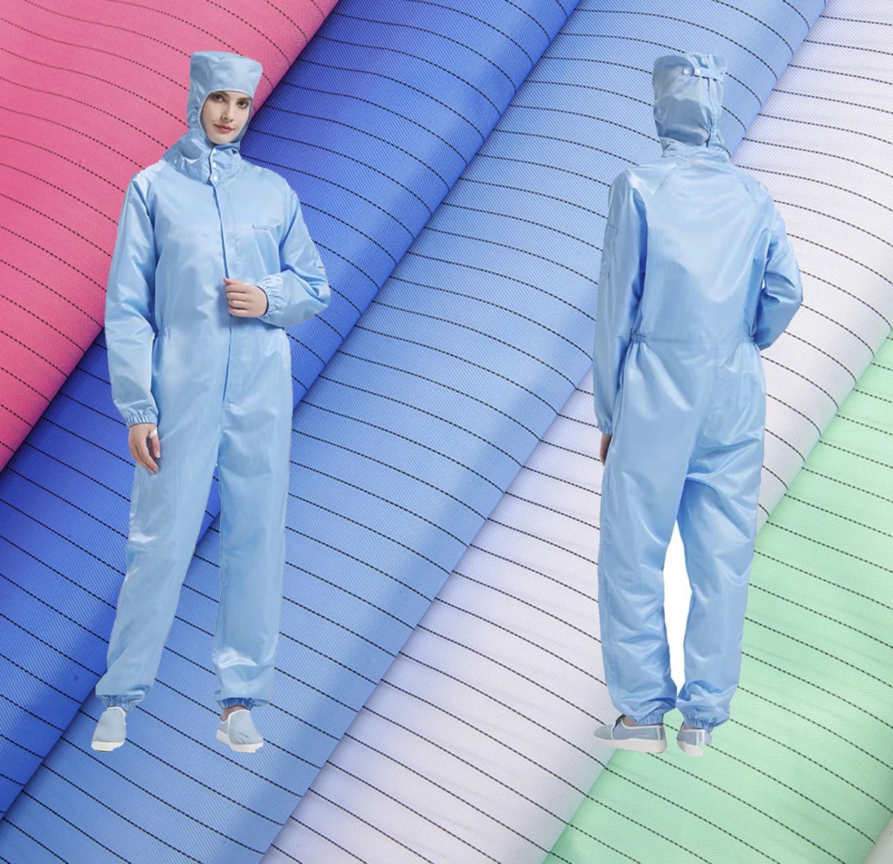 Manufacturer Antistatic Cleanroom Polyester Taffeta Stripe ESD Safety Anti-static Fabric for Lab Clothing