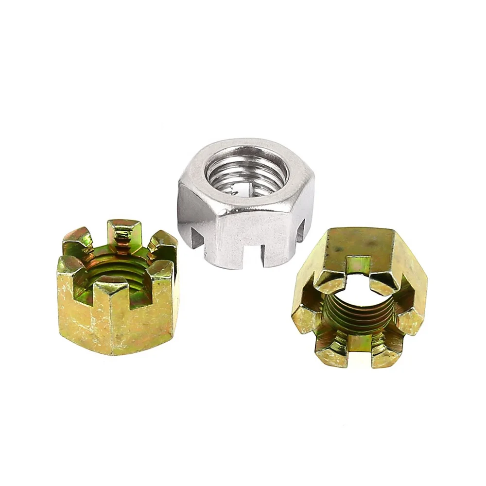 Slotted / Hex Head Nuts Metric Thread Zinc Plated , Hex Castle Nut Coarse Thread DIN 935