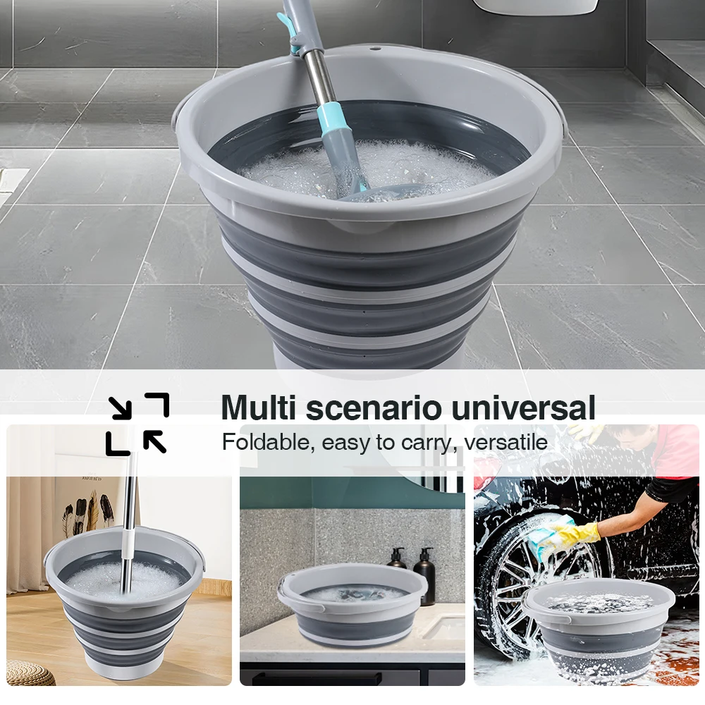 Foldable 10L 15L Silicone Washing Collapsible Mop Bucket Outdoor Fishing Camping Beach 10 Litre Plastic Water Folding Bucket