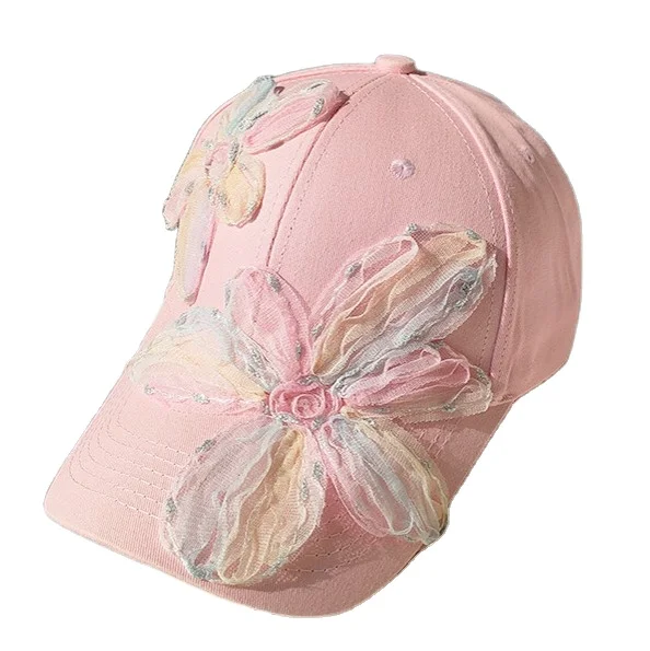 new women fashion chic cotton dad hat golf tennis sports baseball hat Sun Protection trucker hat with 3d flowers