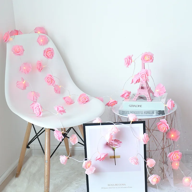 Girl heart pink white rose light string LED Christmas birthday and wedding decoration light string night light