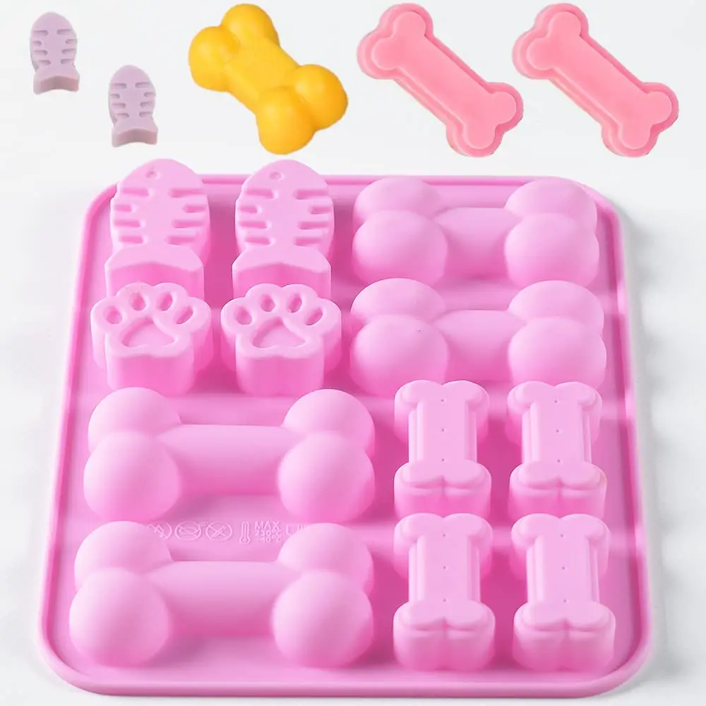 Food Grade Silicone Paw Bone and Fish Shaped 3 in 1 Silicone Baking Molds for Chocolate, Candy and Dog Treats